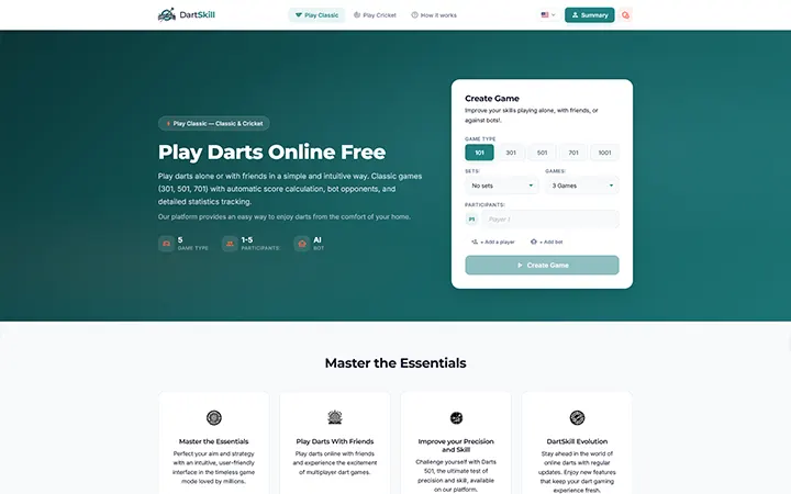 Captura de Plataforma Web de Dardos